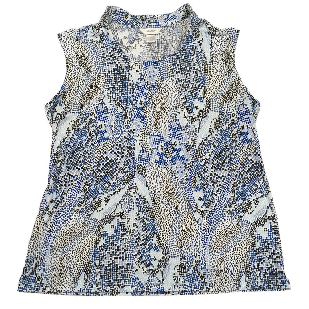 CJ Banks Top Sleeveless Blouse V-Neck Printed Career Top Womens Blue White Black